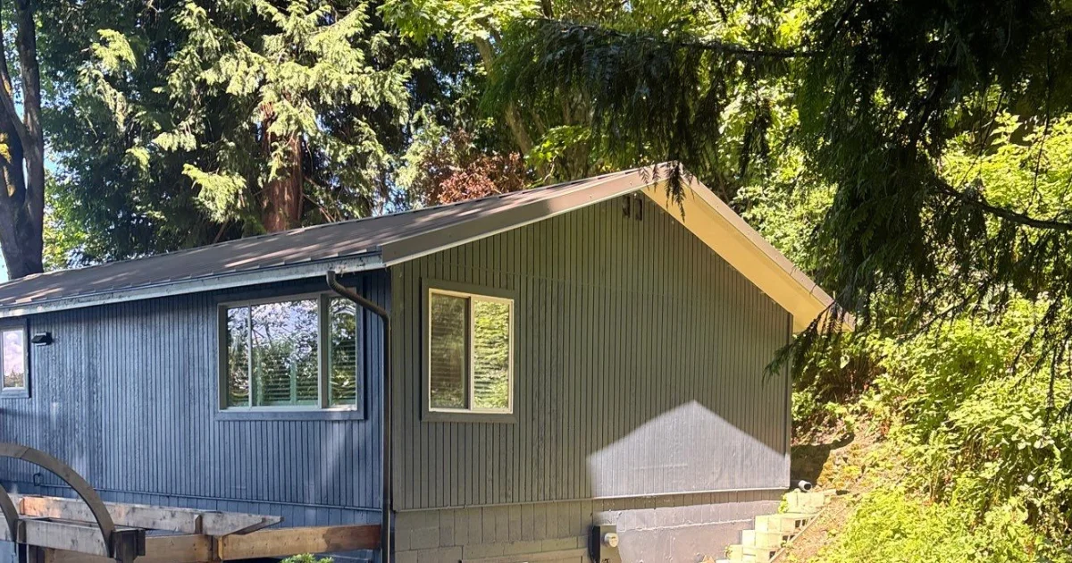 PNW weather, tree covered home